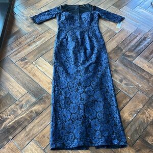 Terri Jon Rickie freeman size 10 navy blue & black 3/4 sleeve long maxi dress